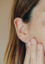 Load image into Gallery viewer, Tiny White Opal Heart Gold Earrings
