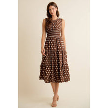 Load image into Gallery viewer, POLKA DOT SLEEVELESS SMOCKED WAIST MIDI LINED DRESS
