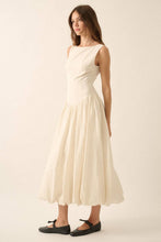 Load image into Gallery viewer, Linen-Blend Bubble Midi Dress Oatmeal
