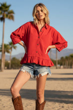 Load image into Gallery viewer, Ruffle Hem Button Front Poplin Top
