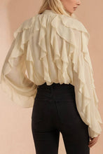 Load image into Gallery viewer, SHEER RUFFLED DETAIL BUTTON DOWN BLOUSE
