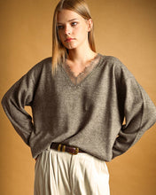 Load image into Gallery viewer, LONG SLEEVE LACE CONTRASTED KNIT TOP
