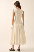 Load image into Gallery viewer, Linen-Blend Bubble Midi Dress Oatmeal
