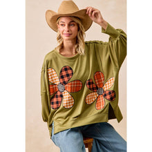 Load image into Gallery viewer, PLAID MIX FLOWER PATCHWORK FRENCH TERRY SWEATSHIRT
