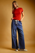 Load image into Gallery viewer, DARK WASHED TIED IN FRONT DENIM PANTS
