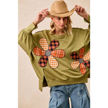 Load image into Gallery viewer, PLAID MIX FLOWER PATCHWORK FRENCH TERRY SWEATSHIRT
