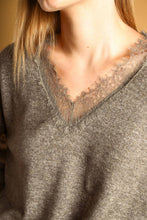 Load image into Gallery viewer, LONG SLEEVE LACE CONTRASTED KNIT TOP
