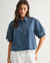 Load image into Gallery viewer, Short-Sleeve Cropped Denim Shirt
