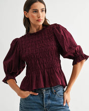 Load image into Gallery viewer, THE SALLY SMOCKED PEPLUM PUFF SLEEVE TOP
