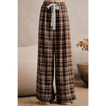 Load image into Gallery viewer, PLAID CHECK WIDE LEG PANTS WITH RUFFLE TRIM HEM
