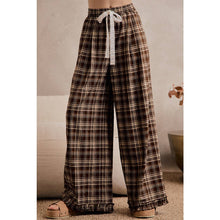 Load image into Gallery viewer, PLAID CHECK WIDE LEG PANTS WITH RUFFLE TRIM HEM
