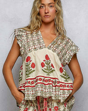 Load image into Gallery viewer, V-Neck Floral Pattern Ruffle Sleeve Top
