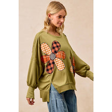Load image into Gallery viewer, PLAID MIX FLOWER PATCHWORK FRENCH TERRY SWEATSHIRT
