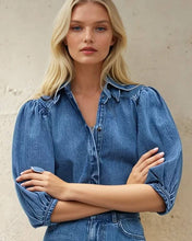Load image into Gallery viewer, BALLOON SLEEVED DENIM SHIRT
