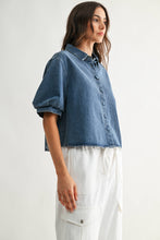 Load image into Gallery viewer, Short-Sleeve Cropped Denim Shirt
