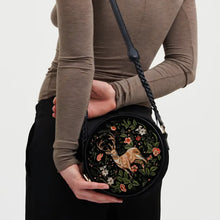 Load image into Gallery viewer, Aurora Fawn Embroidered Black Circle Bag
