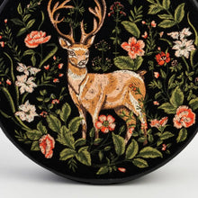 Load image into Gallery viewer, Aurora Fawn Embroidered Black Circle Bag
