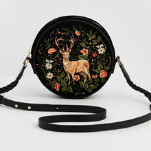 Load image into Gallery viewer, Aurora Fawn Embroidered Black Circle Bag
