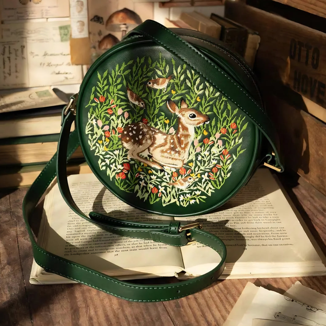 Chloe Fawn Embroidered Circle Purse