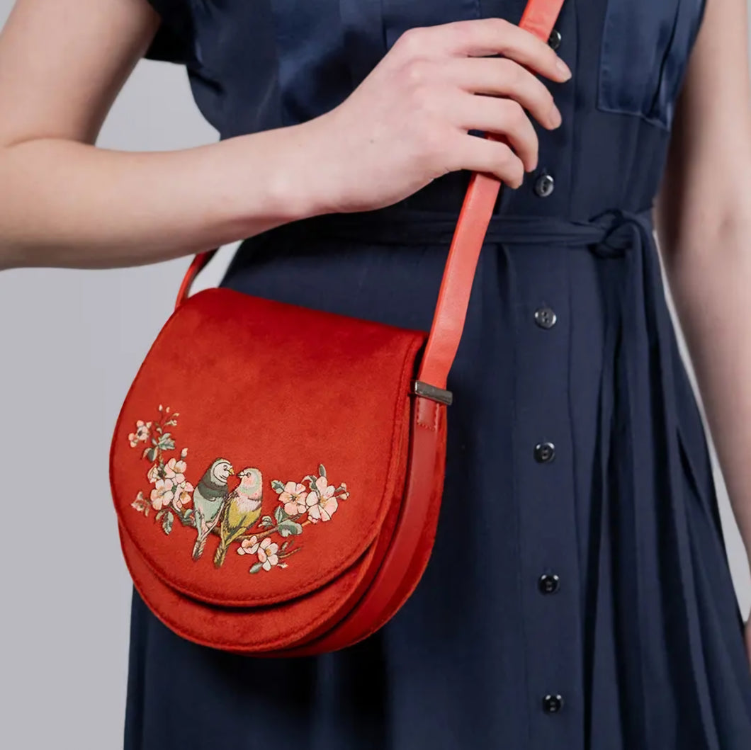 Fable Lovebirds Velvet Saddle Purse
