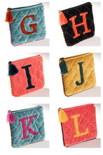 Load image into Gallery viewer, Hand Embroidered Initial Velveteen Pouch
