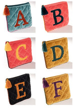 Load image into Gallery viewer, Hand Embroidered Initial Velveteen Pouch
